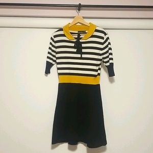 Retro Collared Black and White Skater Dress